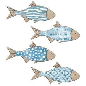 4 Pcs Fish Wall Decor-wooden Nautical Decor- Beach Bathroom Wall Decor Hanging🧐